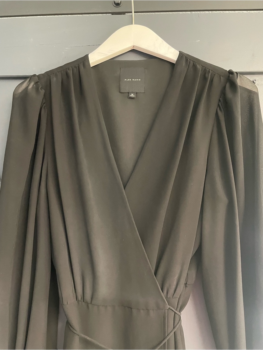 Alex Marie Black Wrap Blouse with Self Tie - Picture 3 of 9